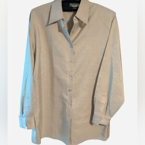 💯% Silk Valerie Stevens Beige Button Down Shirt
